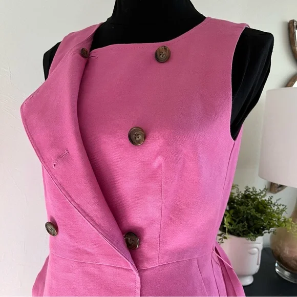 SOLD J CREW Linen Blend Double Breasted Belted Pink Dress Pockets Size 6 - Picture 6 of 11